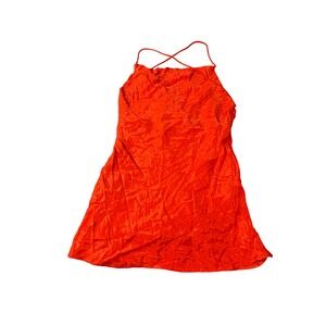 NWT Zara M Red Orange Mini Criss Cross Satin Dress Lined Open Back Lightweight